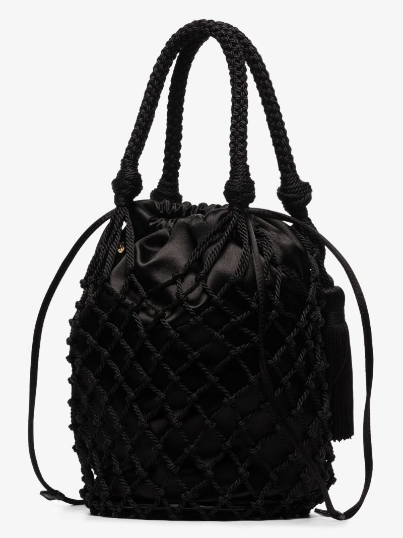 Black Fishnet Braid Bucket Bag