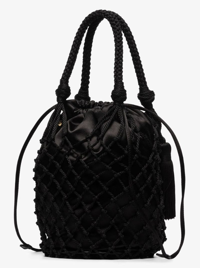 Black Fishnet Braid Bucket Bag