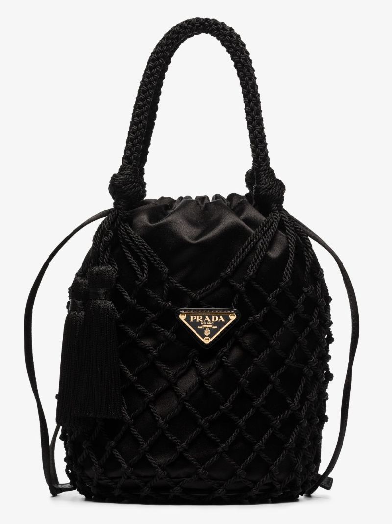 Black Fishnet Braid Bucket Bag