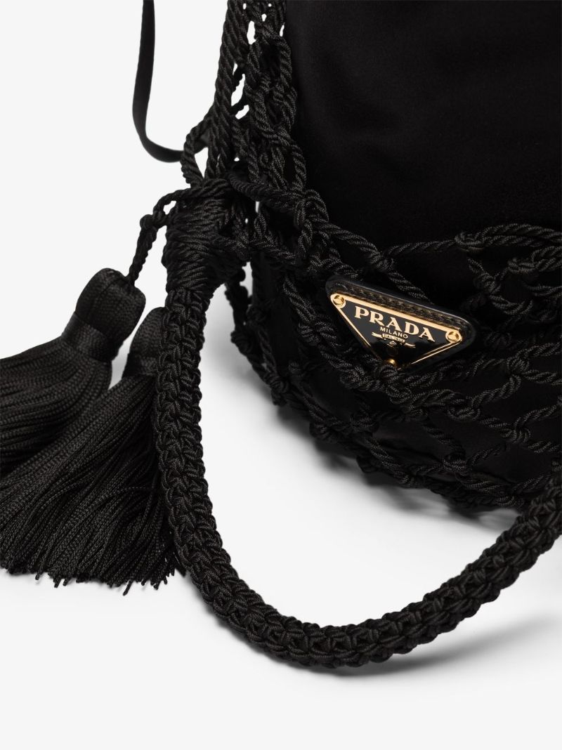 Black Fishnet Braid Bucket Bag