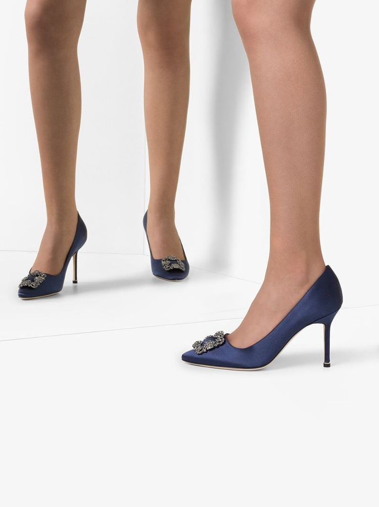Navy Hangisi 90 Satin Pumps