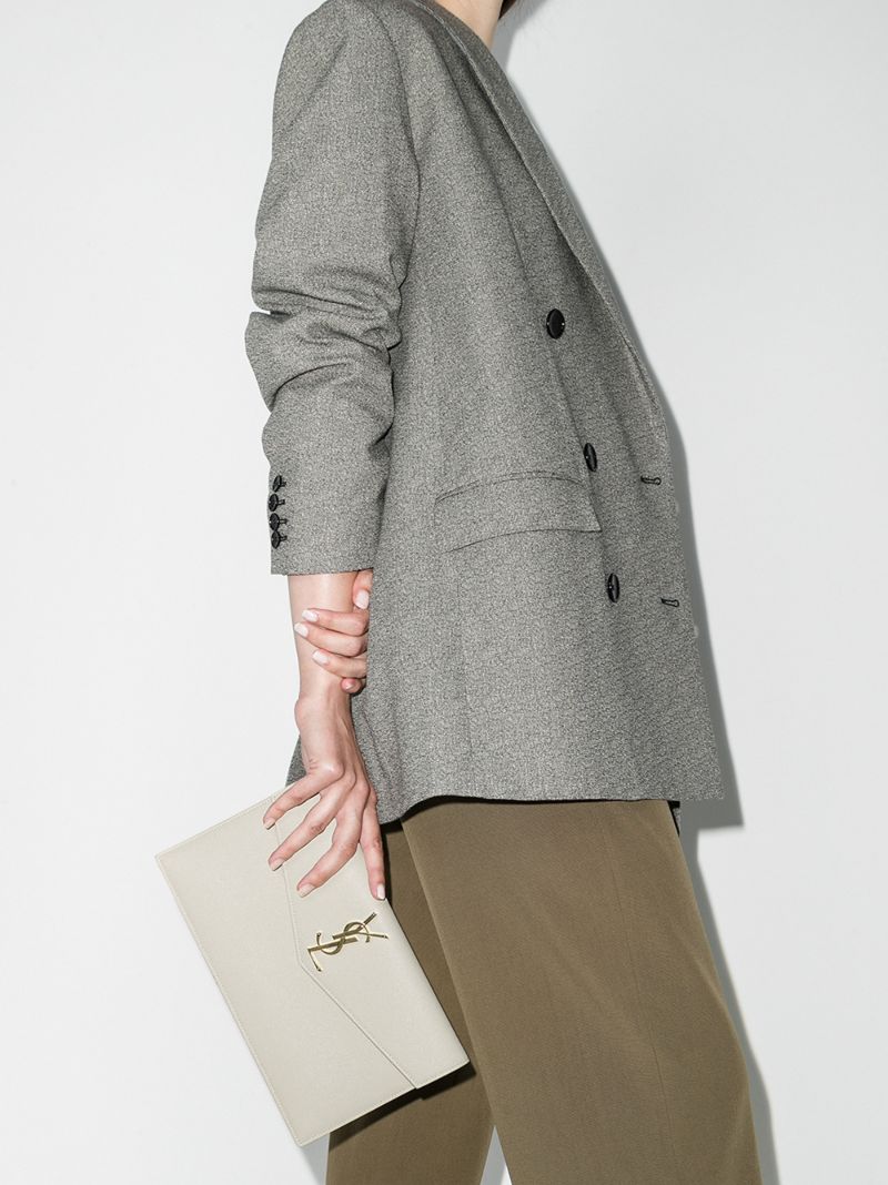 White Uptown Medium Leather Clutch Bag