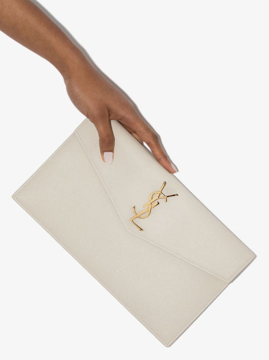 White Uptown Medium Leather Clutch Bag