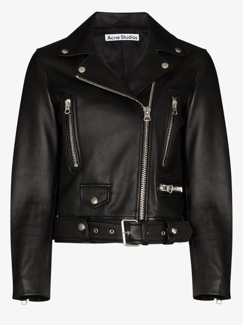 Mock Cropped Leather Biker Jacket