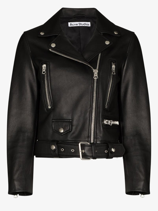 Mock Cropped Leather Biker Jacket