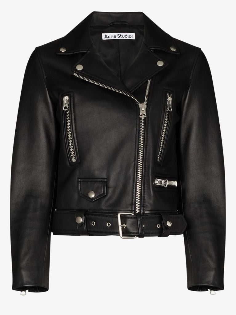 Mock Cropped Leather Biker Jacket