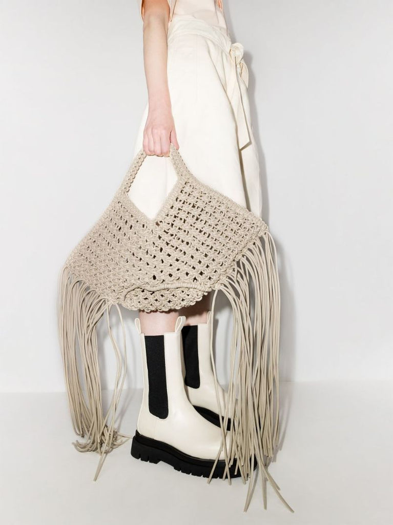 White Woven Basket Tote Bag