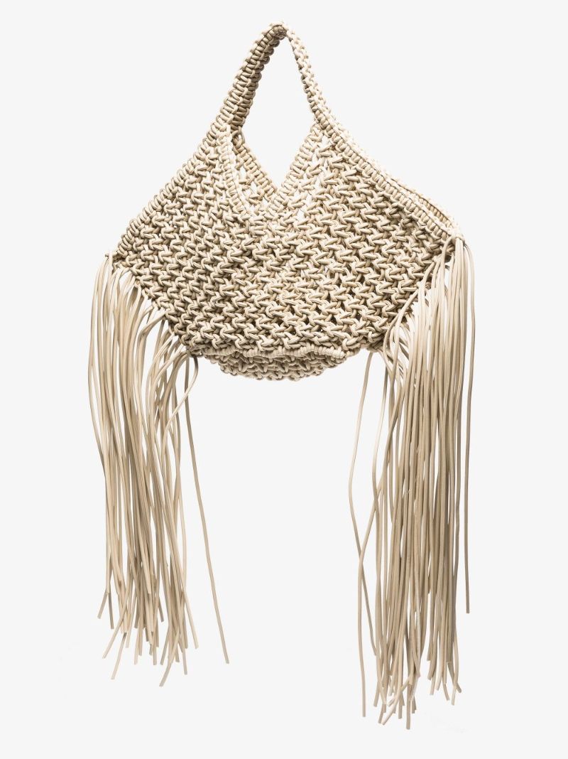White Woven Basket Tote Bag