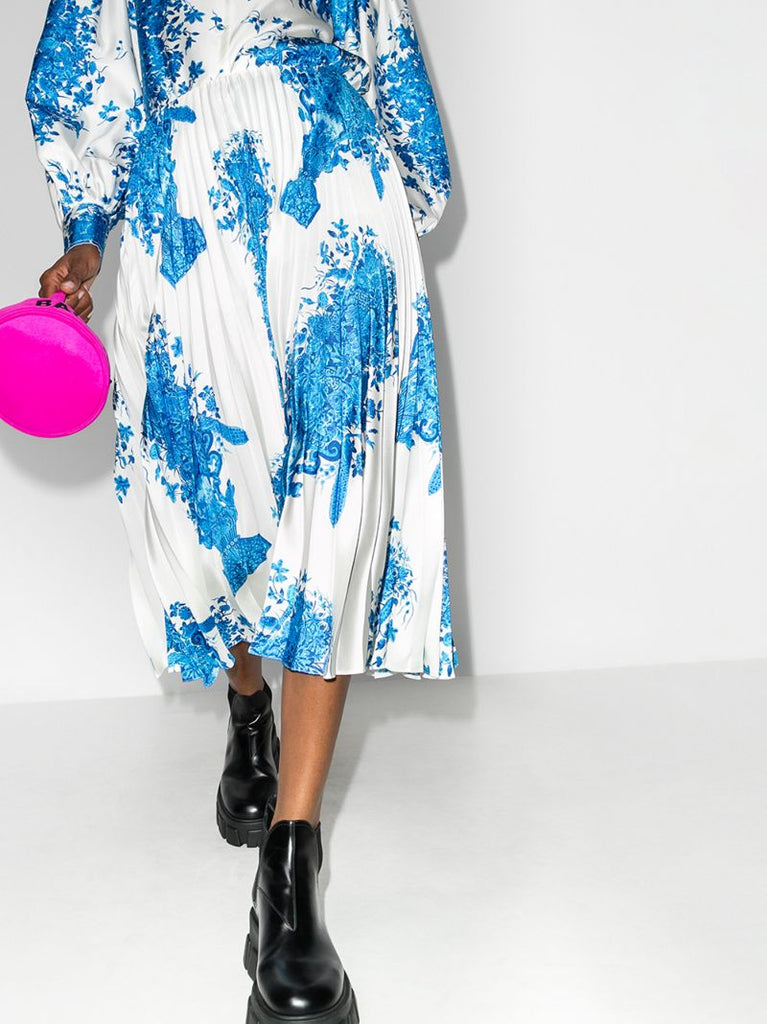 Ceramic Print Pleated Midi Skirt