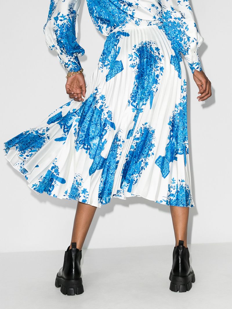 Ceramic Print Pleated Midi Skirt