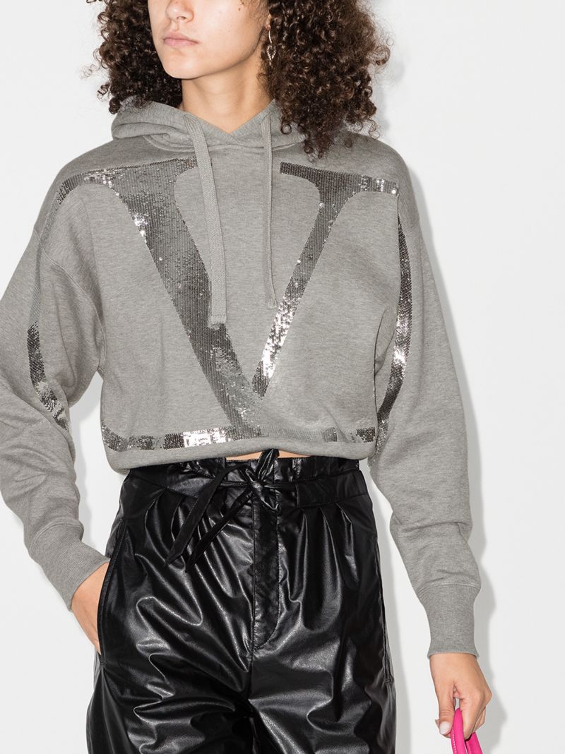 Vlogo Sequin Cropped Hoodie