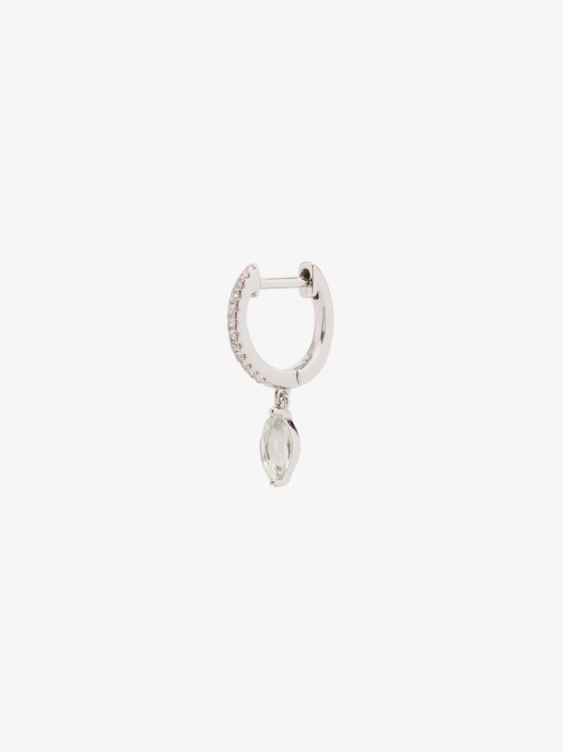 14k White Gold Amethyst Drop Diamond Hoop Earring