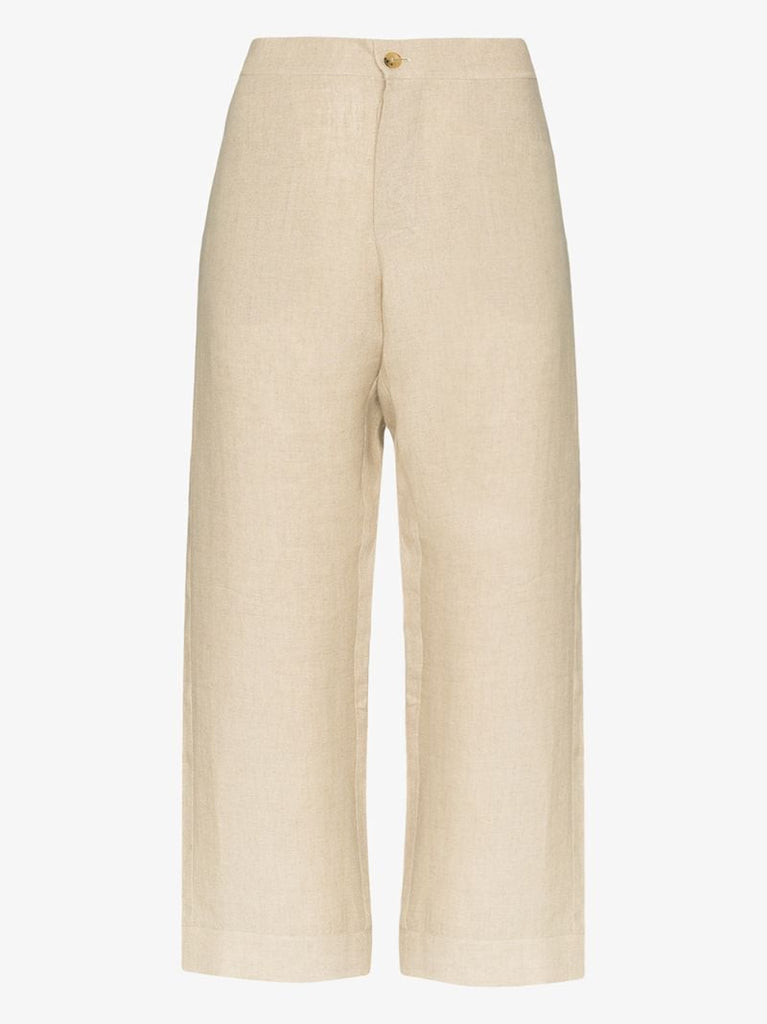 Neutral Antibes Linen Wide-leg Trousers