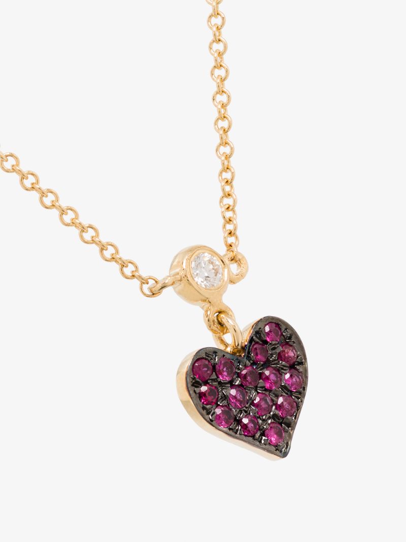 14k Rose Gold Mini Heart Ruby and Diamond Necklace