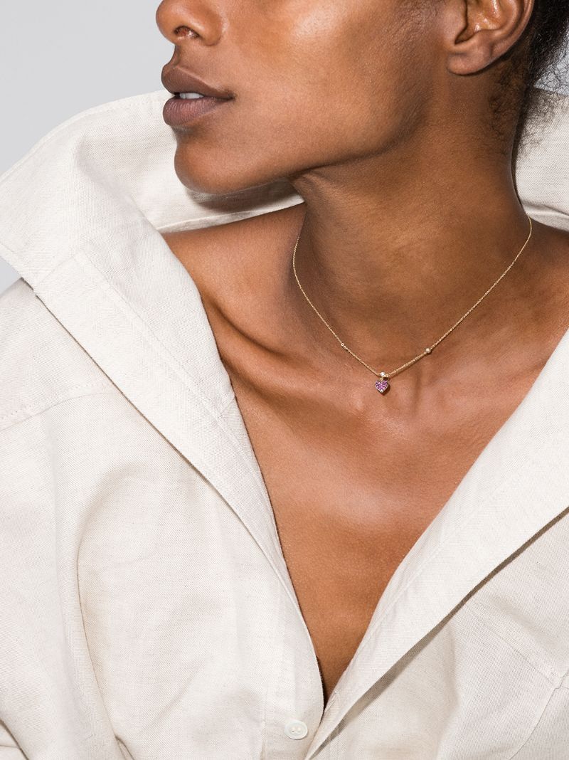 14k Rose Gold Mini Heart Ruby and Diamond Necklace