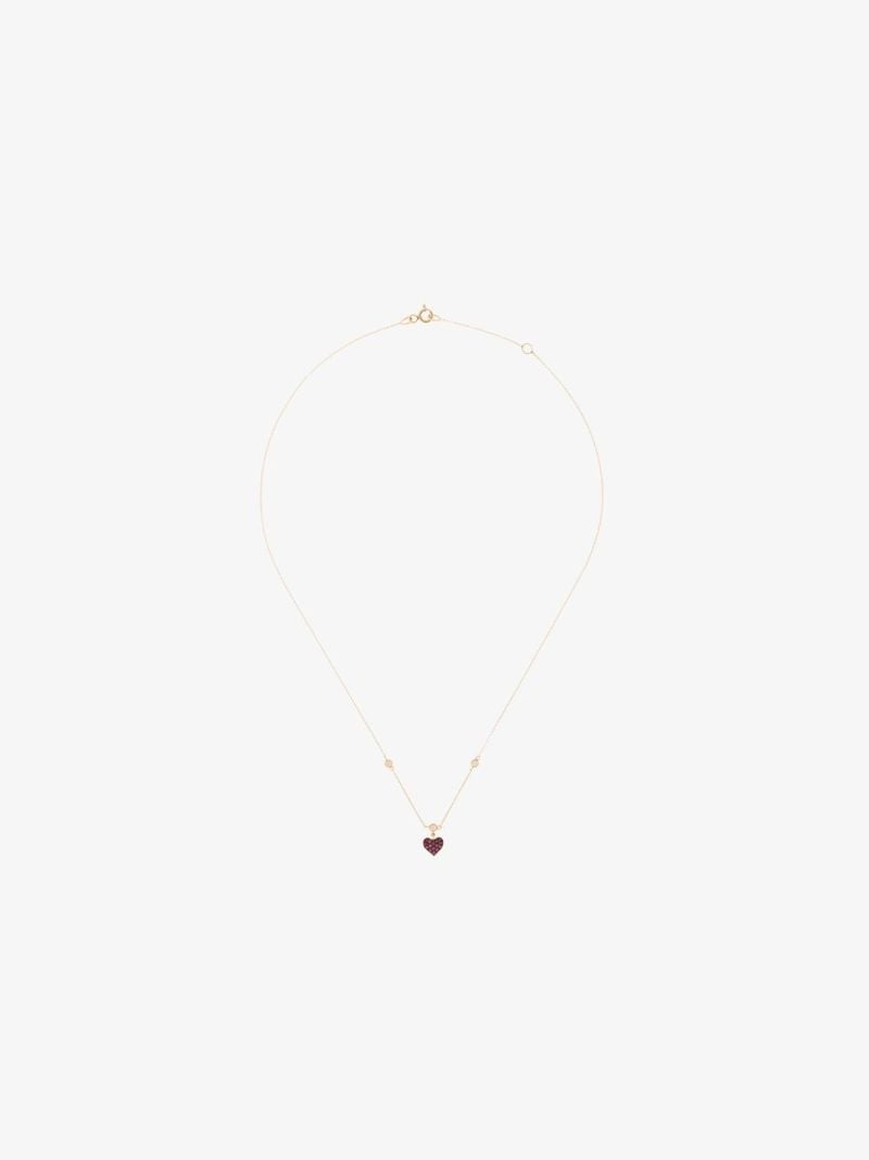 14k Rose Gold Mini Heart Ruby and Diamond Necklace