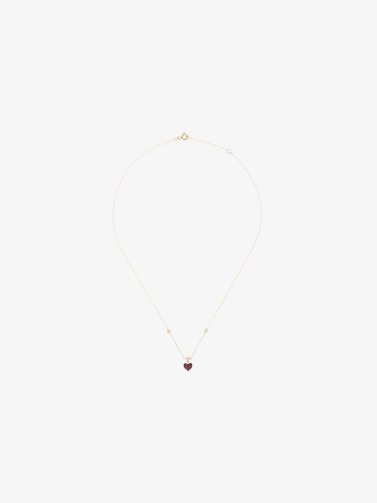 14k Rose Gold Mini Heart Ruby and Diamond Necklace