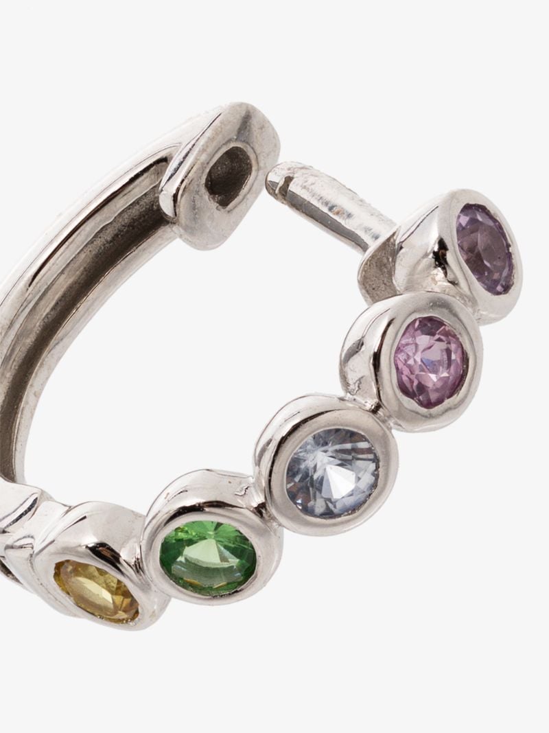 14k White Gold Rainbow Sapphire Hoop Earring