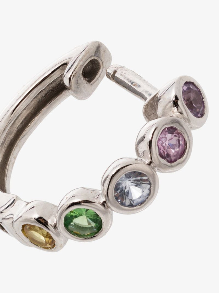 14k White Gold Rainbow Sapphire Hoop Earring