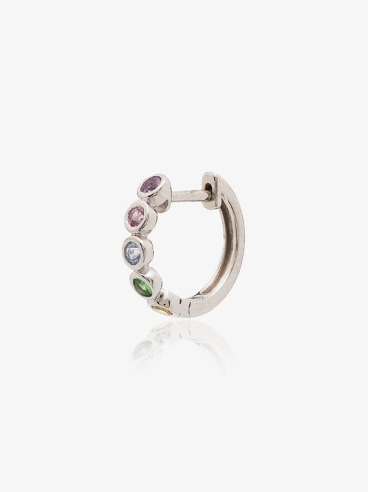 14k White Gold Rainbow Sapphire Hoop Earring