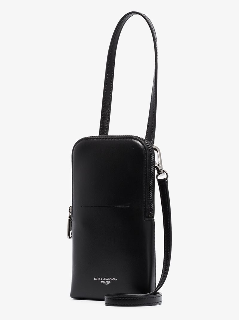 Black Embossed Logo Leather Smartphone Holder