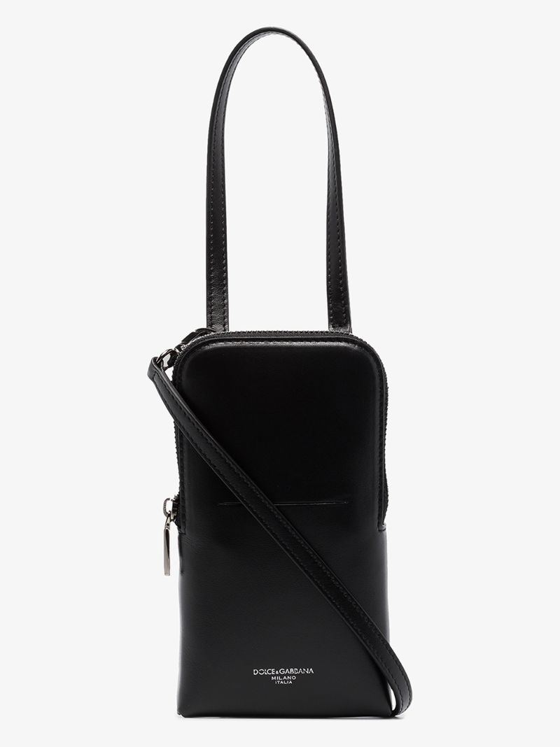 Black Embossed Logo Leather Smartphone Holder