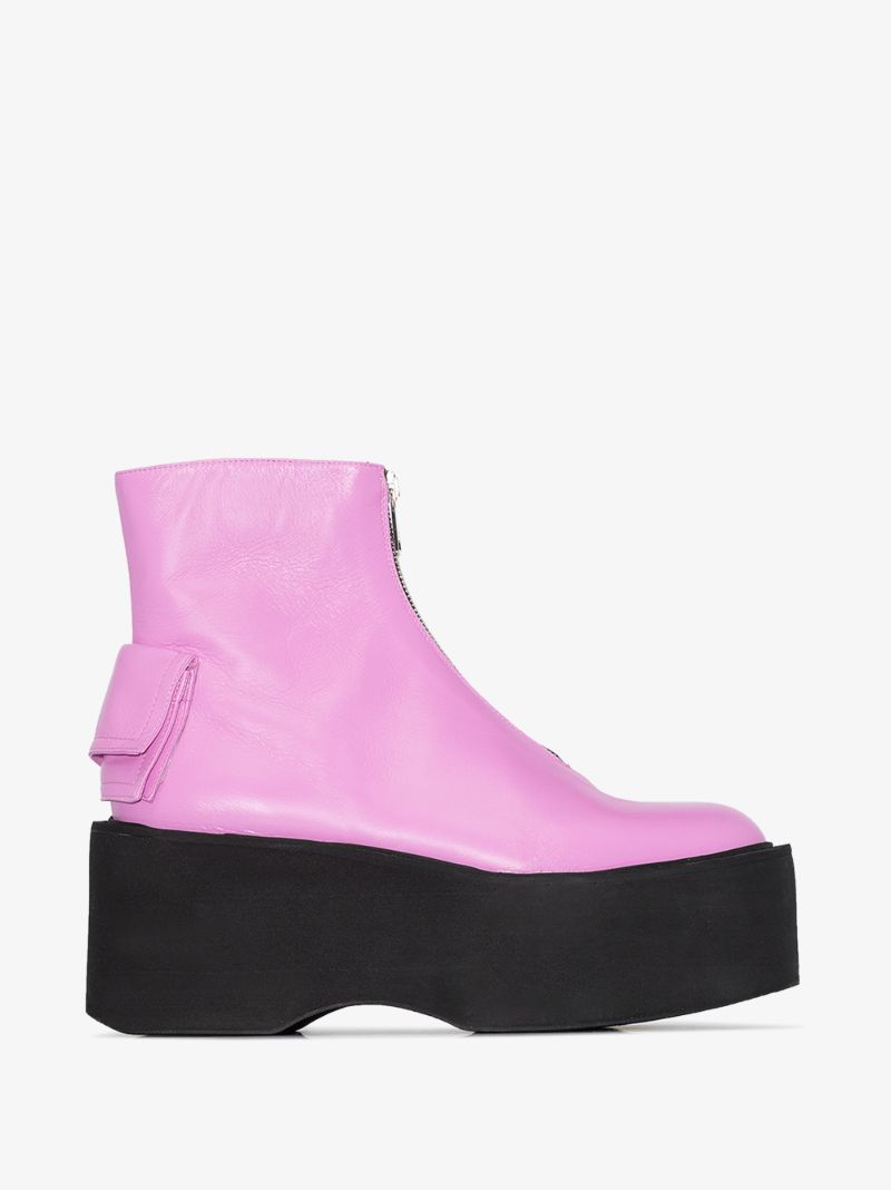 Pink 80 Zip Front Leather Platform Boots