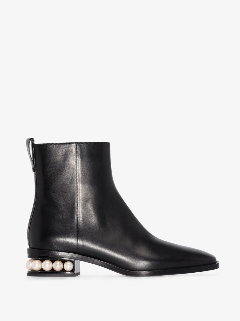 Black Casati 30 Leather Pearl Heel Boots