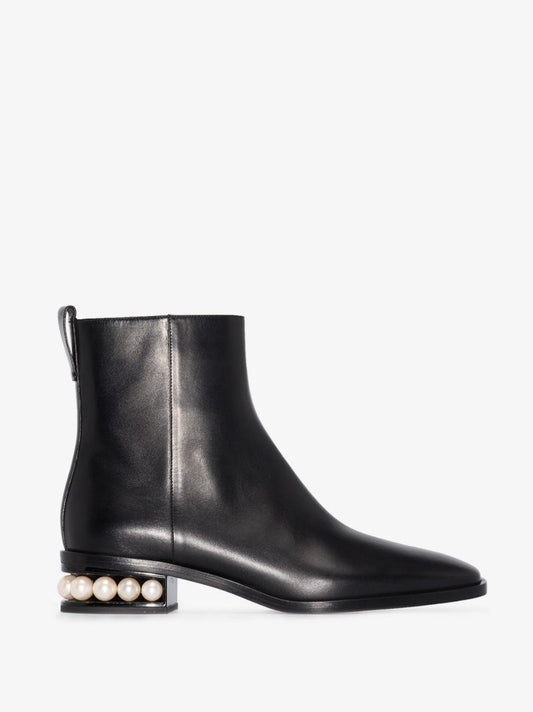 Black Casati 30 Leather Pearl Heel Boots