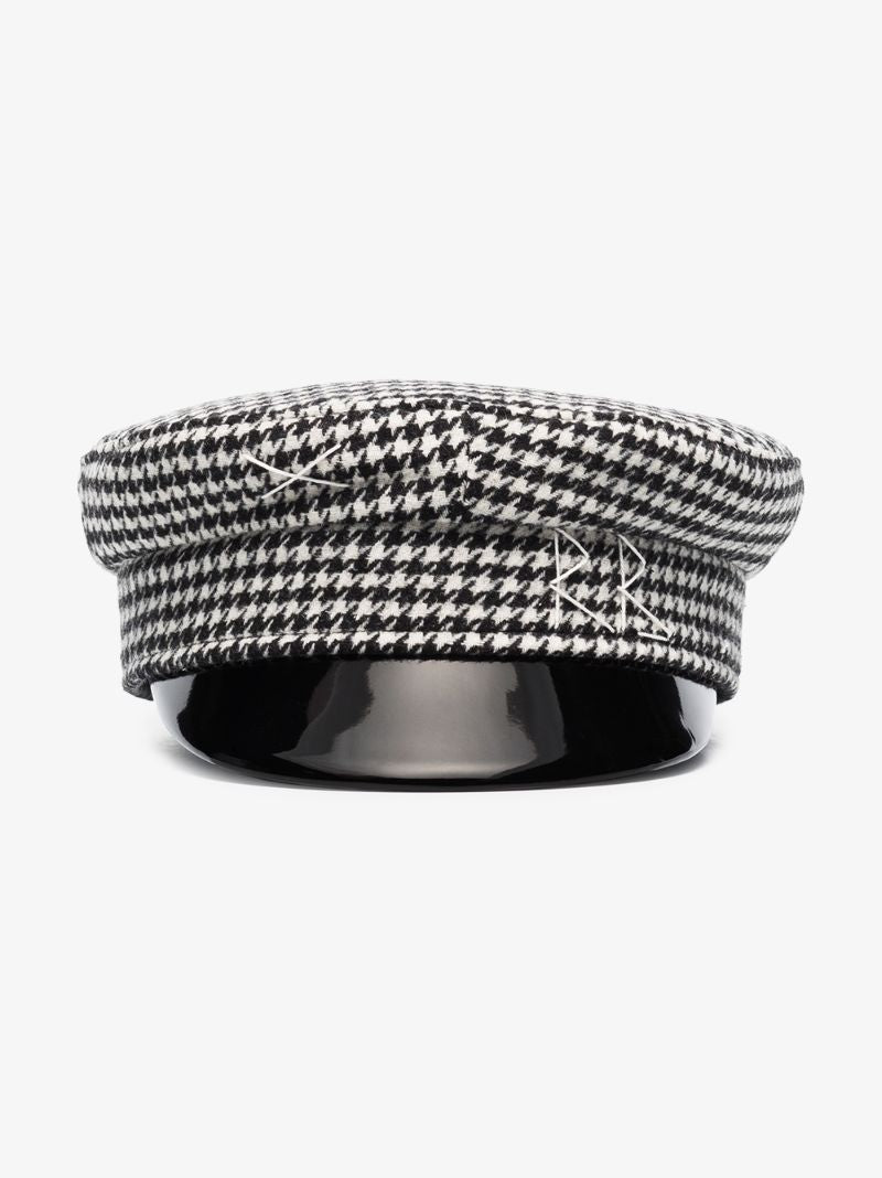 Black Houndstooth Baker Boy Hat