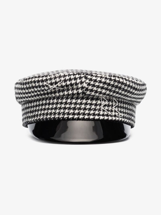 Black Houndstooth Baker Boy Hat