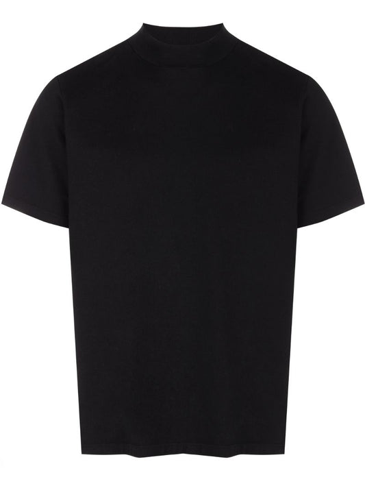 Black Mock Neck Cotton T-shirt