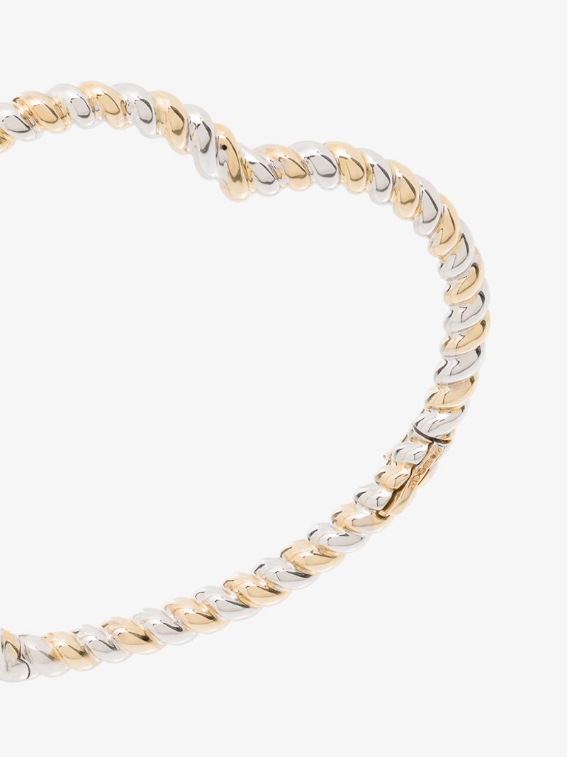 9k Yellow Gold and Sterling Silver Twisted Heart Bangle