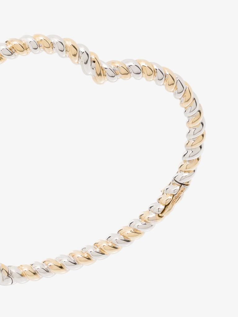 9k Yellow Gold and Sterling Silver Twisted Heart Bangle
