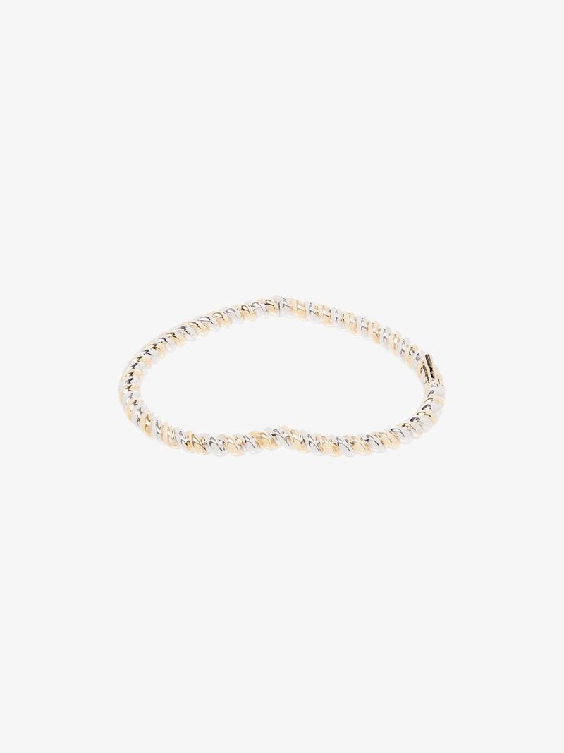 9k Yellow Gold and Sterling Silver Twisted Heart Bangle