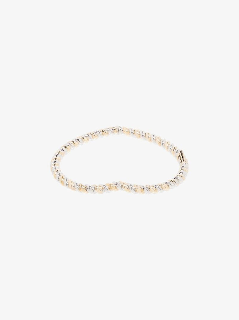 9k Yellow Gold and Sterling Silver Twisted Heart Bangle
