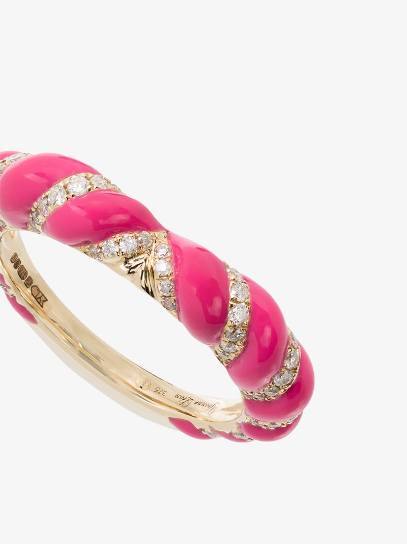 9k Yellow Gold Striped Enamel Diamond Ring