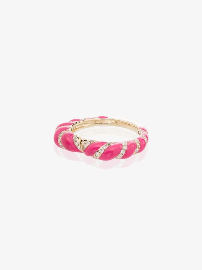 9k Yellow Gold Striped Enamel Diamond Ring
