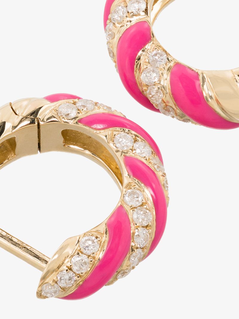 9k Yellow Gold Striped Enamel Diamond Earrings