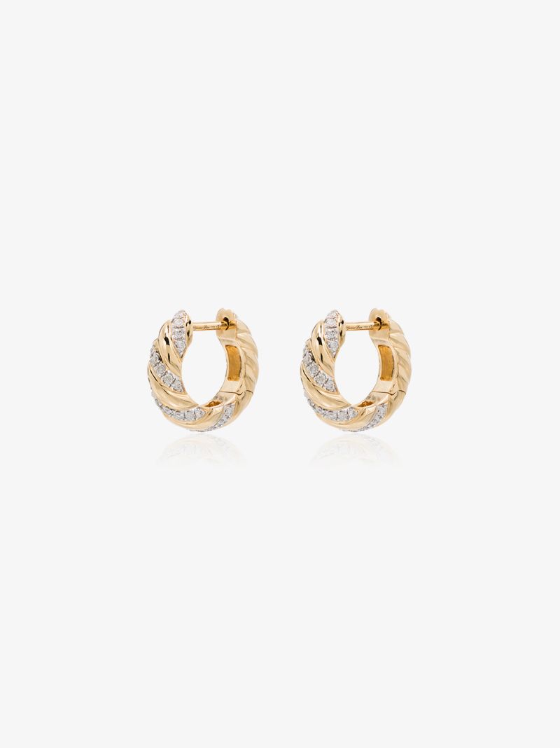 18k Yellow Gold Striped Diamond Hoop Earrings