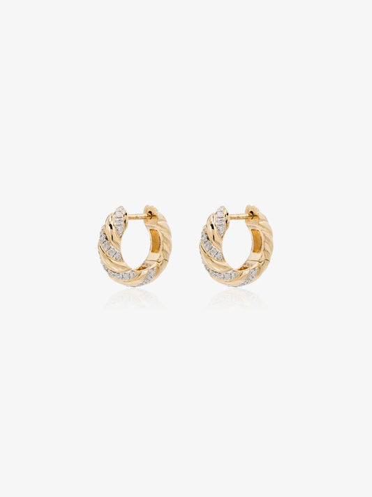 18k Yellow Gold Striped Diamond Hoop Earrings