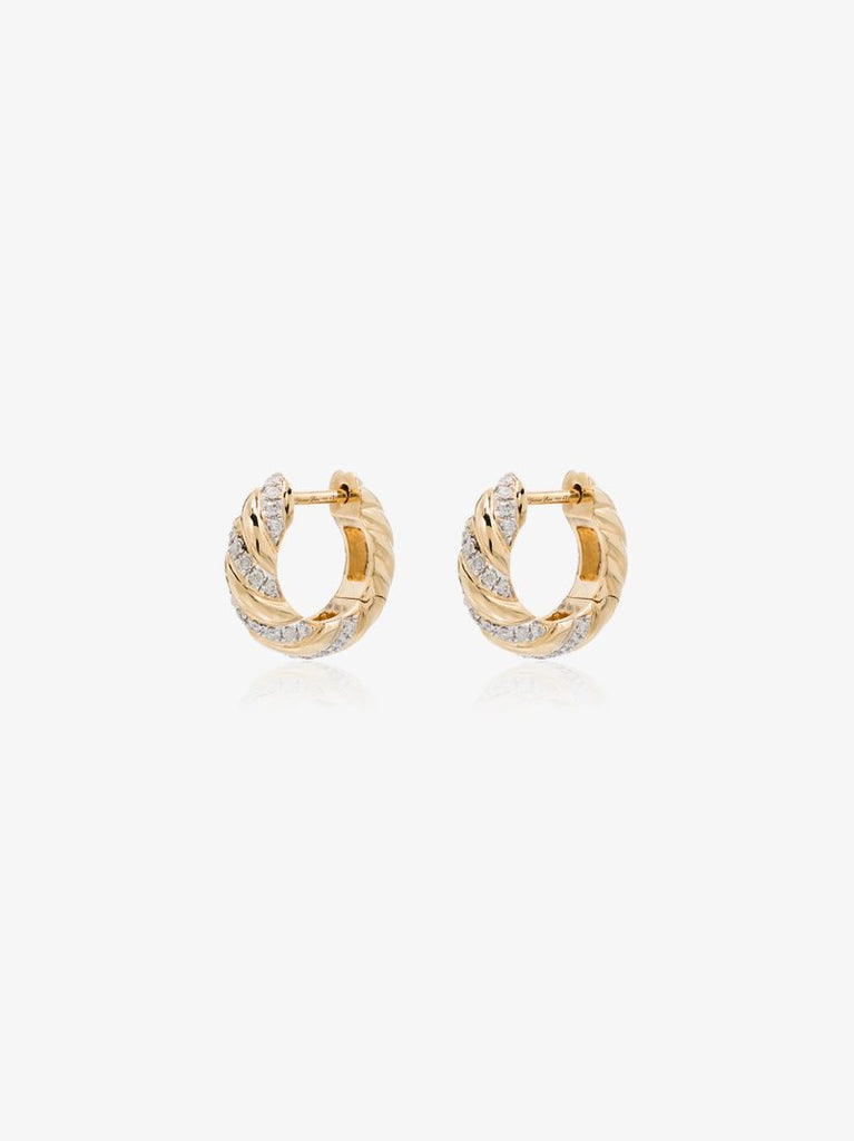 18k Yellow Gold Striped Diamond Hoop Earrings