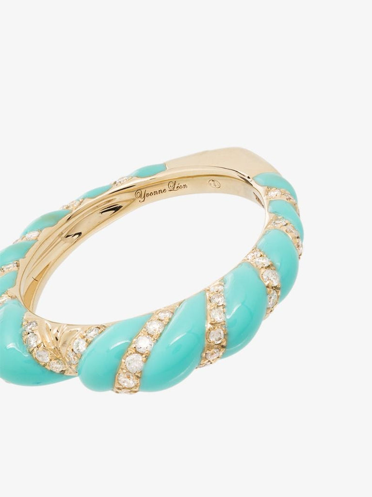 9k Yellow Gold Striped Enamel Diamond Ring