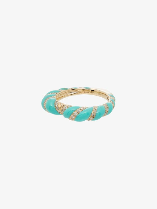 9k Yellow Gold Striped Enamel Diamond Ring