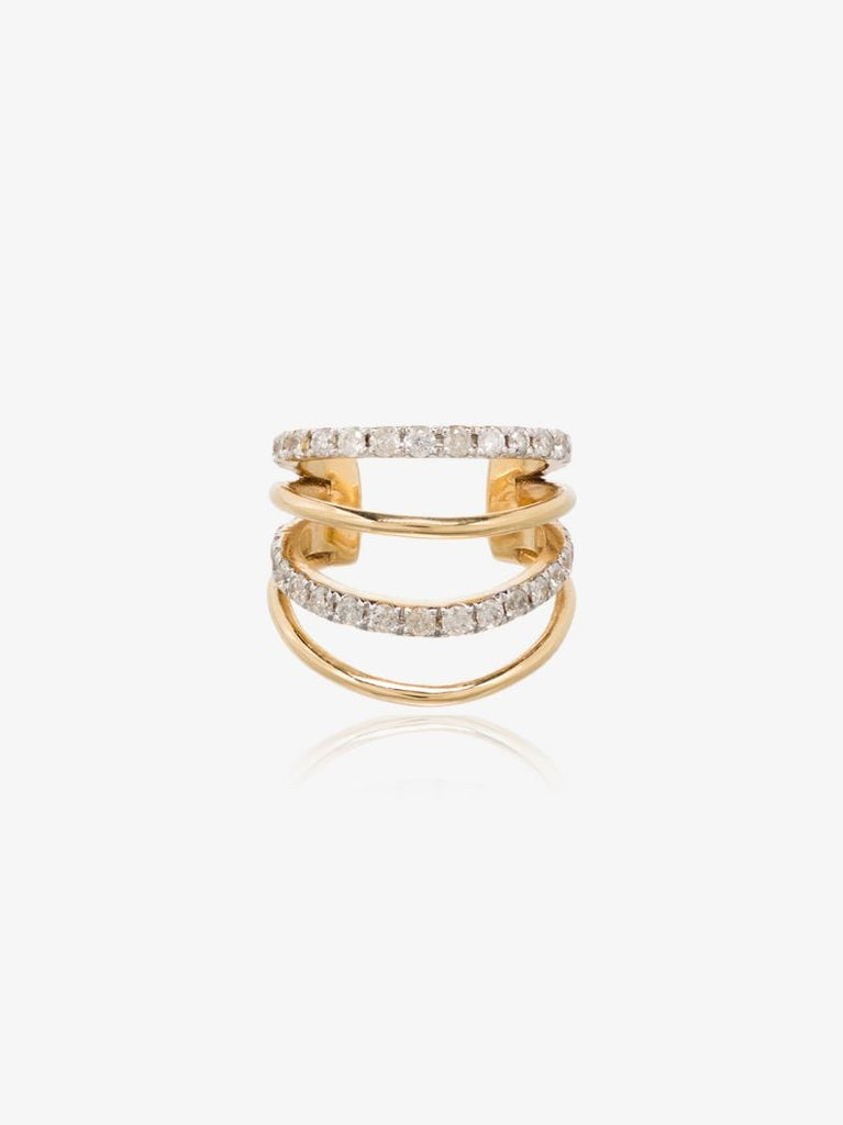 18k Yellow Gold Layered Diamond Ear Cuff