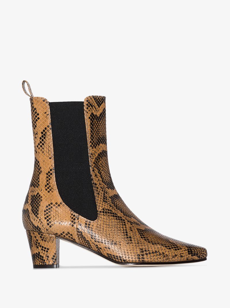 Brown 50 Snake Print Leather Ankle Boots
