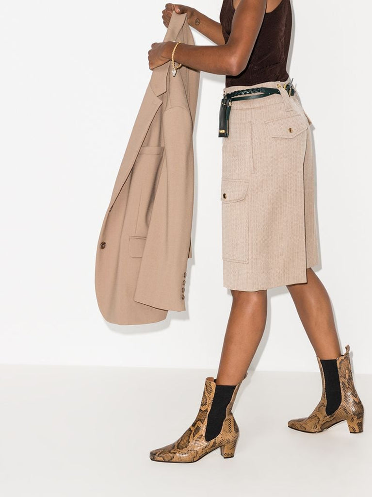 Brown 50 Snake Print Leather Ankle Boots