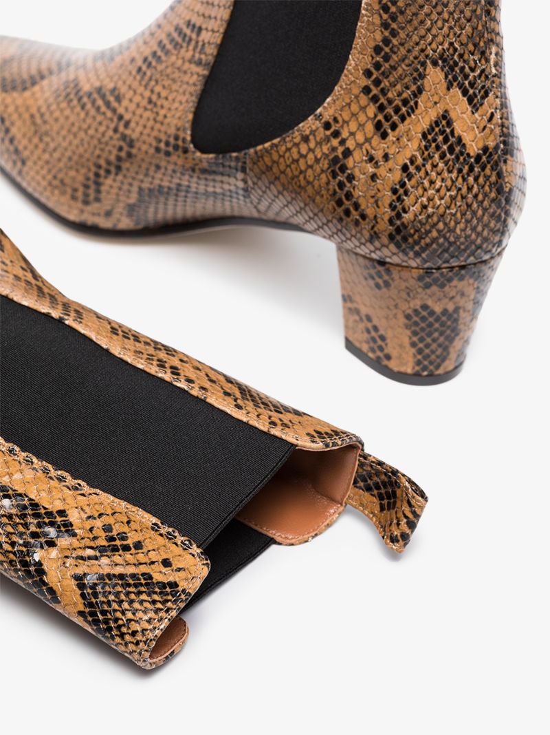 Brown 50 Snake Print Leather Ankle Boots