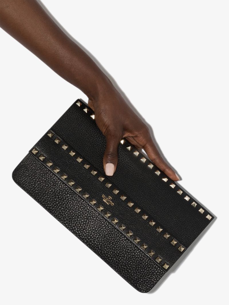 Black Rockstud Leather Clutch Bag