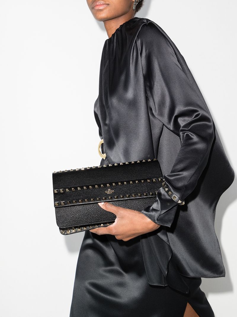 Black Rockstud Leather Clutch Bag